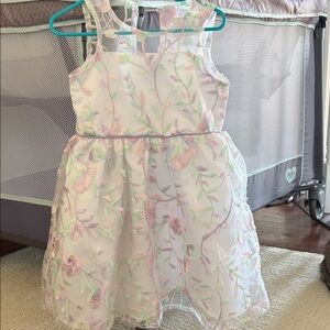 Rare Editions Floral Embroidered Kids Dress - White and Pink